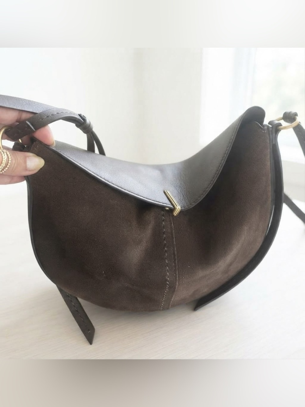 Dolce Vita Espresso Brown Suede & Leather Crossbody Bag